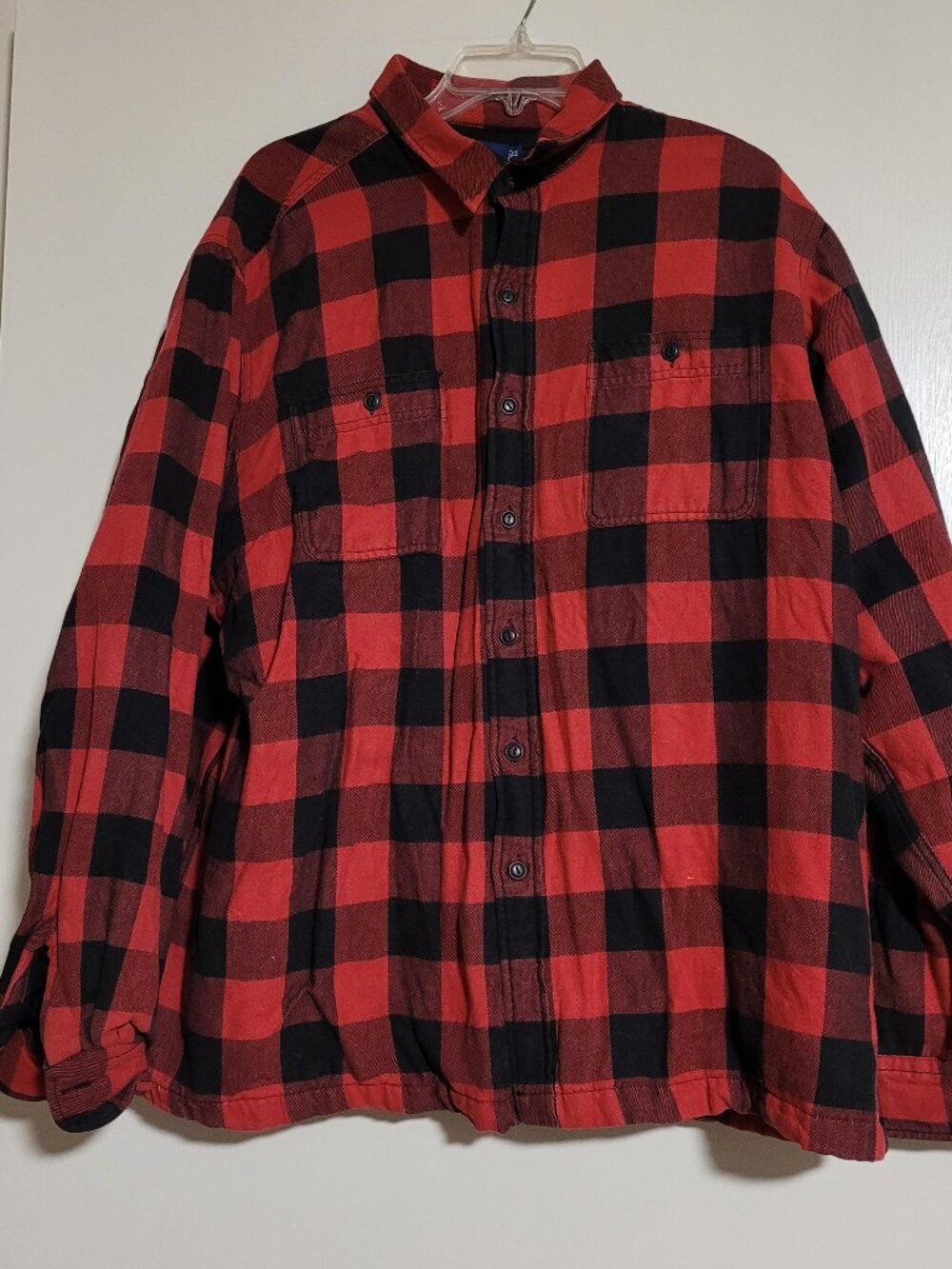 Vintage Men's Polo Red and Black buffalo plaid flannel button-up, XL